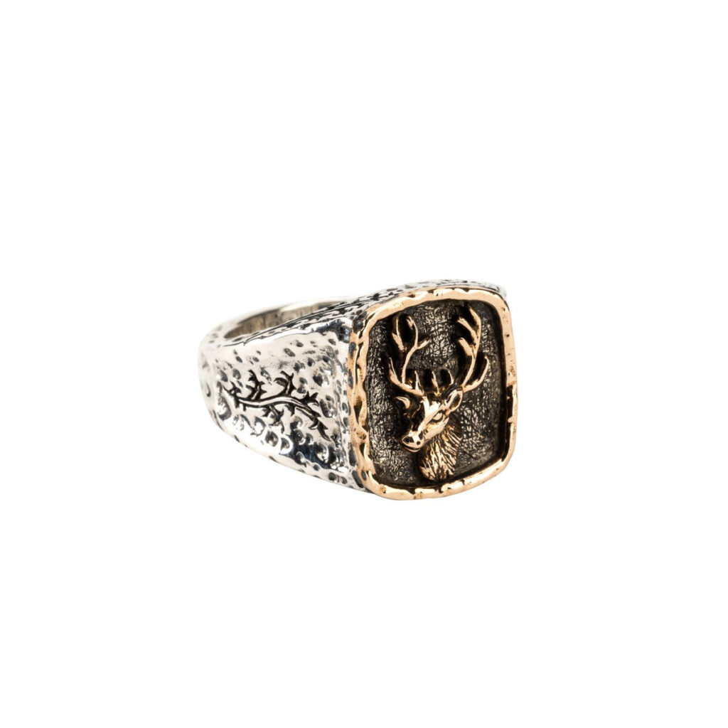 Silver and Bronze Stag & Thistle Ring